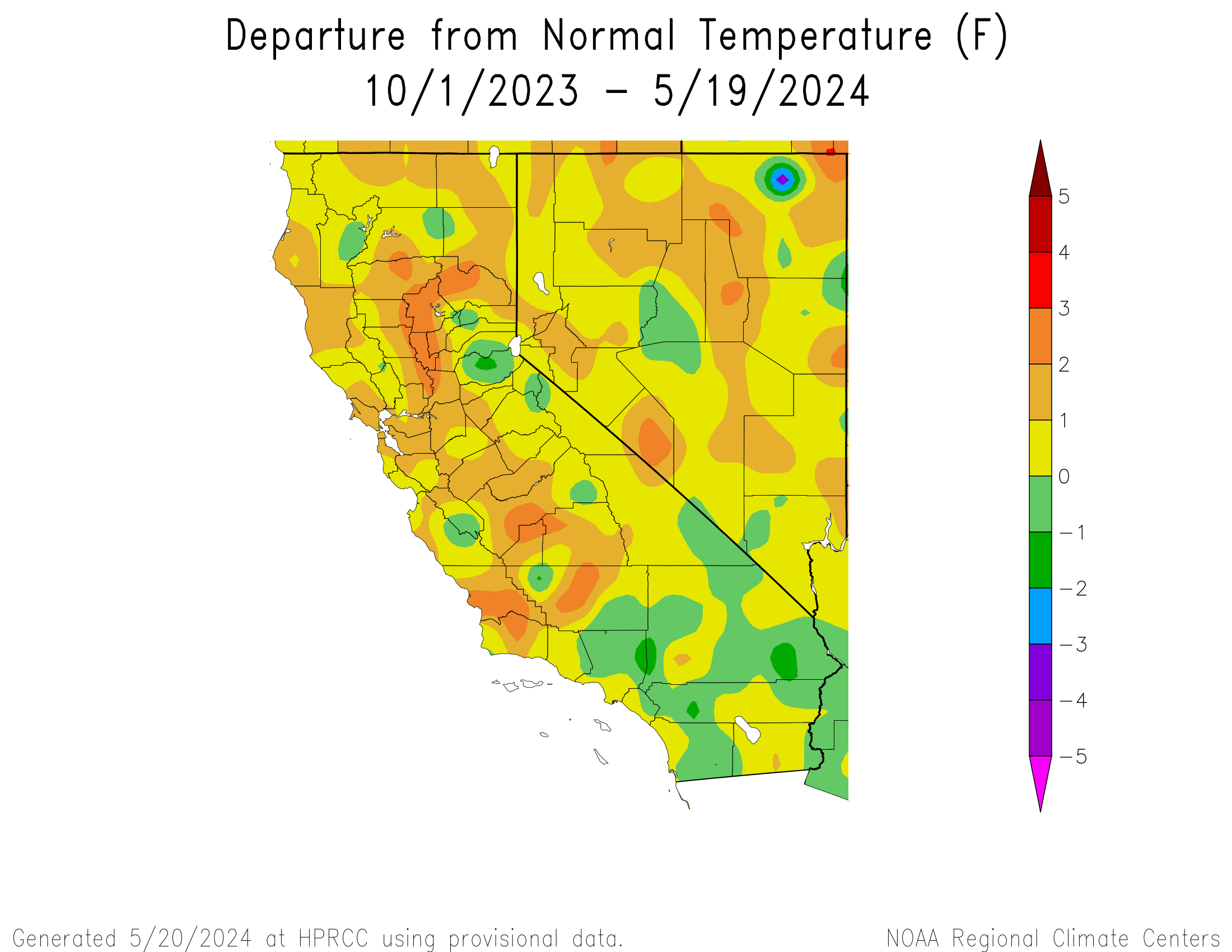 Departure from Normal Temperature for California